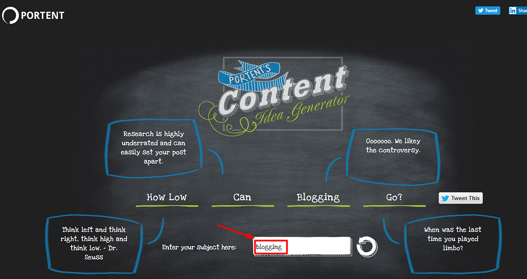 Create Unique Content via Portent idea generator
